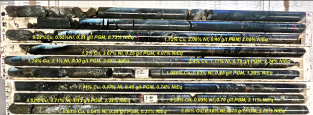 Figure 4: Upper Mineralized Zone in Drill Hole Wine-22-06 with Assay Intervals Marked