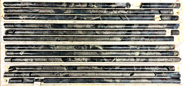 Figure 1: Diamond drill hole Wine 23-17 from approximately 25.0 meters to 42.1 meters - Middle Zone mineralization