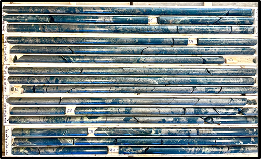 Figure 2. Diamond Drill Hole Wine 24-1A (53.45m-75.1m displayed) Main Zone Mineralization. Displayed section represents 21.65 meters that averages 1.99% NiEq.